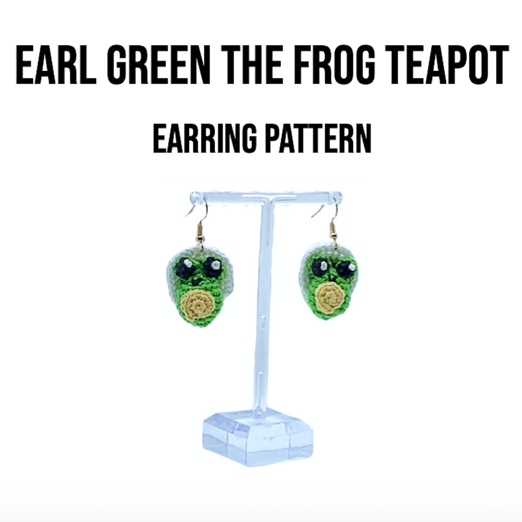 Earl Green the Teapot Frog Crochet Earring Pattern PDF